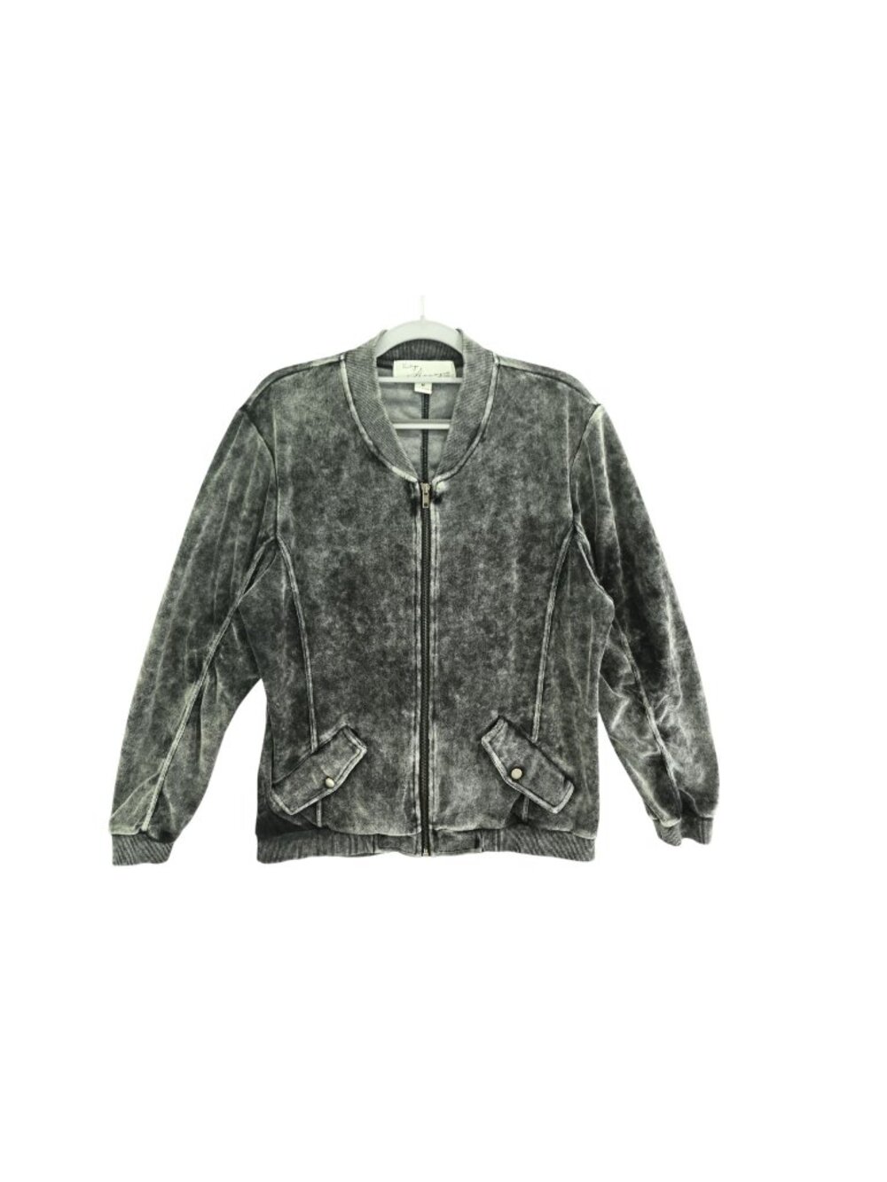 Vintage Havana Zip Front Sweatshirt Sz M Gray Acid Wash Bomber Jacket Cozy B4608